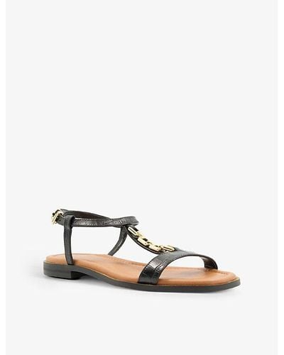 Dune T-bar Chain-embellished Leather Sandals - Multicolour
