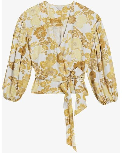 Ted Baker Adissa Floral Wrap Crepe Top - Yellow