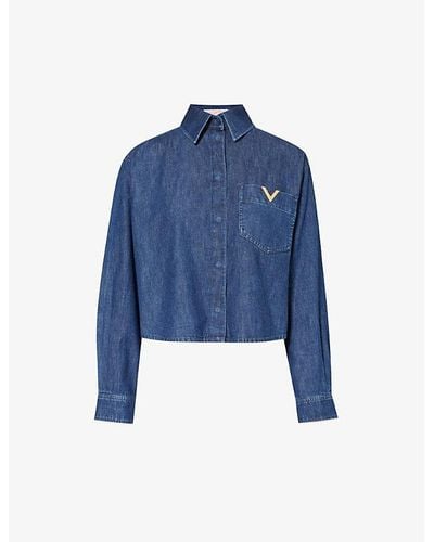 Valentino Garavani Vlogo-embellished Long-sleeve Denim Shirt - Blue
