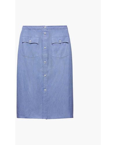 Prada Button-front Mid-rise Cotton Midi Skirt - Blue