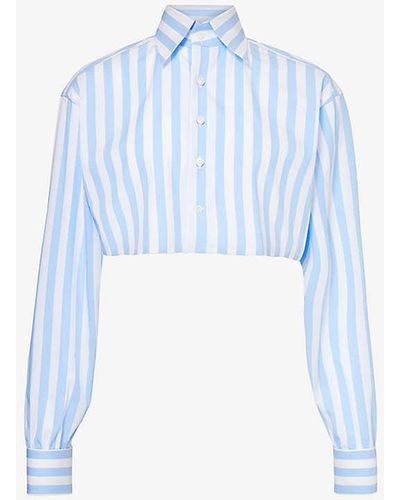 Woera Stripe-print Cropped Cotton Shirt - Blue