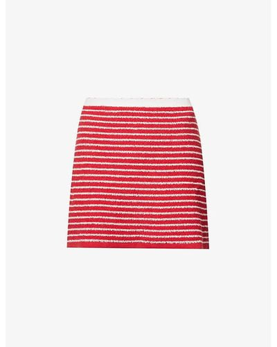 Miu Miu Scalloped-trim Striped Cotton-blend Mini Skirt - Red