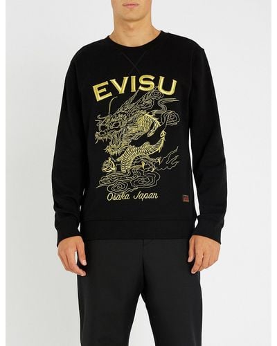 Evisu Dragon And Logo Embroidered Sweatshirt - Black