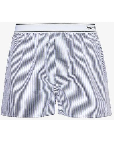 Sporty & Rich Logo-waistband Striped Cotton Boxer Shorts - Blue