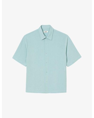 Sandro Crease-effect Short-sleeved Relaxed-fit Woven Shirt - Blue