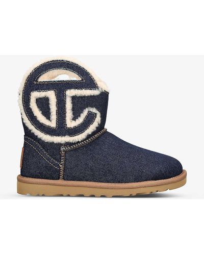 UGG X TELFAR Logo-embroidered Leather Ankle Boots - Blue
