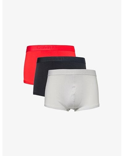 Calvin Klein Elasticated-waistband Pack Of Three Stretch-jersey Trunks - Red