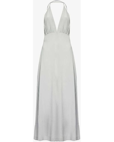Totême Plunge-neck Gathered Silk Maxi Dress - White