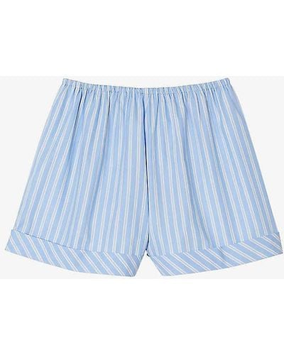 Sandro Frilled-waistband Striped Cotton Shorts - Blue
