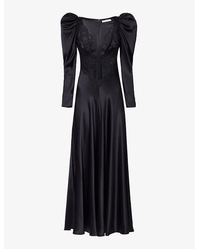Rodarte Lace-panel Puff-sleeve Silk Maxi Dress - Black