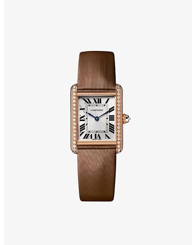 Cartier Crwjta0034 Tank Louis 18ct Rose-gold, Diamond And Leather Mechanical Watch - White