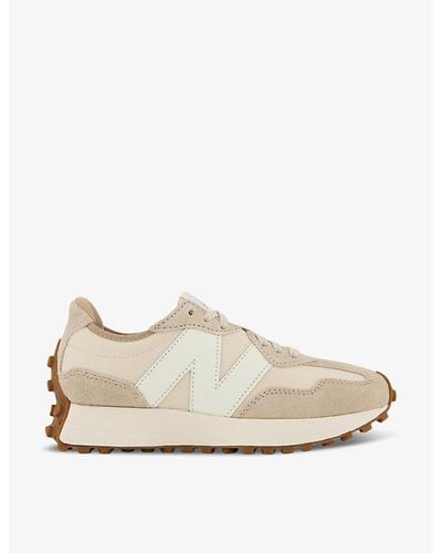 New Balance 327 Logo-embroidered Suede And Woven Low-top Sneakers - Natural