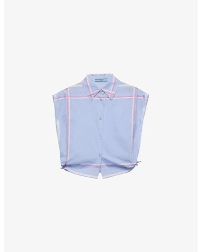 Prada Check-pattern Cropped Cotton Shirt - Blue