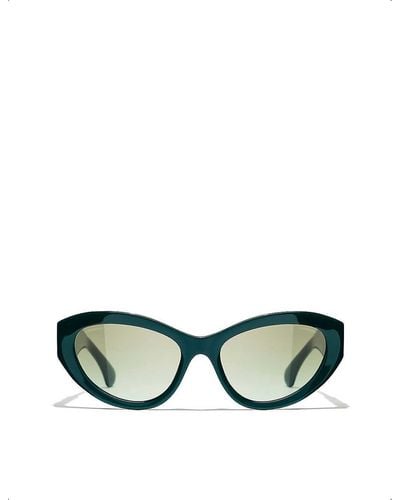 Chanel Ch5513 Cat Eye-frame Acetate Sunglasses - Green