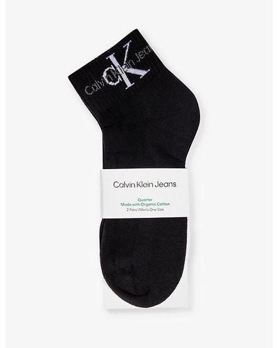 Calvin Klein Branded Ankle-length Pack Of Two Cotton-blend Socks - Black