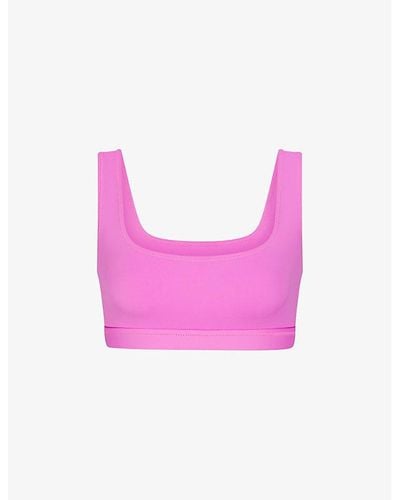 Skims Signature Swim Tank Stretch Recycled-nylon Bikini Top - Pink