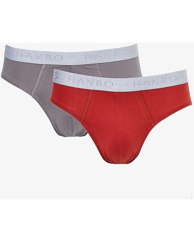 Hanro Branded-waistband Mid-rise Pack Of Two Stretch-cotton Brief - Red