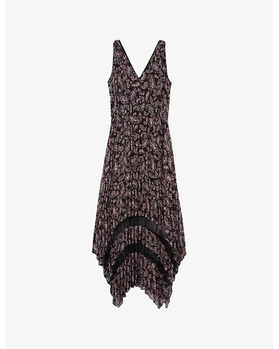 The Kooples Paisley-print Lace-embroidered Woven Midi Dress X - Brown