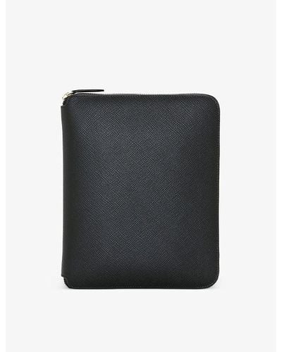 Smythson Panama A5 Leather Writing Folder 23cm X 19.5cm - Black
