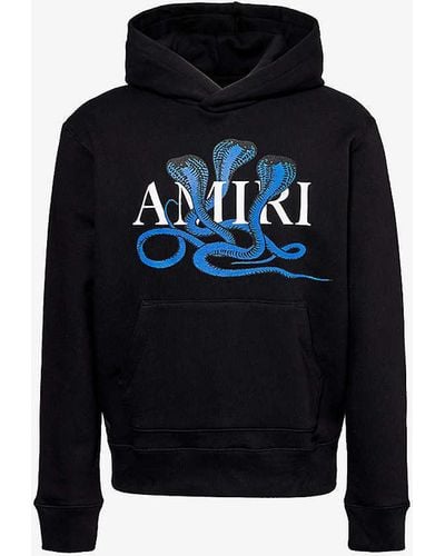 Amiri Branded Kangaroo-pocket Cotton-jersey Hoody - Blue