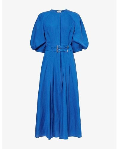 Gabriela Hearst Elea Puff-sleeve Linen Maxi Dress - Blue