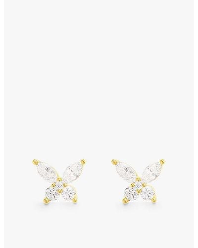 Apm Monaco Butterfly 18ct -plated Metal Alloy And Zirconia Stud Earrings - Natural