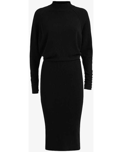 Reiss Freya Turtleneck Wool-blend Knitted Midi Dress - Black