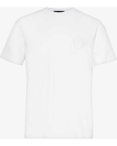 Giorgio Armani Brand-embroidered Crewneck Cotton-jersey T-shirt - White