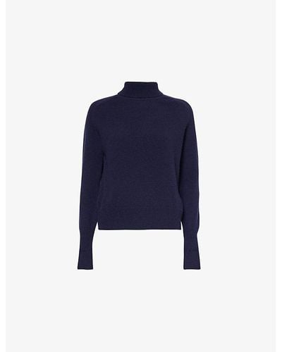 Victoria Beckham Brand-embroidered Roll-neck Wool Sweater - Blue