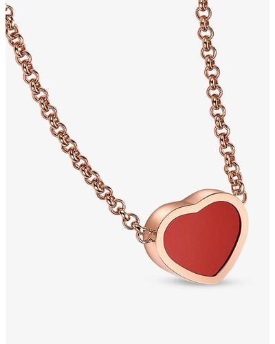 Chopard Happy Hearts 18ct Rose-gold And Carnelian Pendant Necklace - Pink