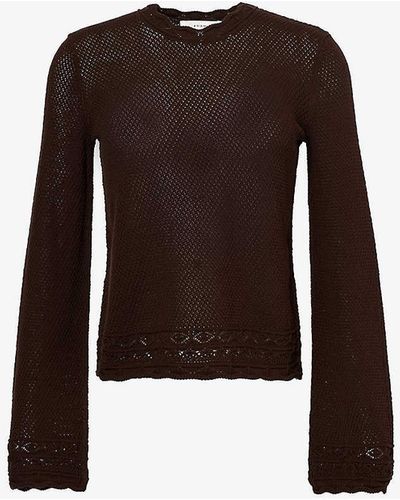 FRAME Bell-sleeve Pointelle Knitted Top - Brown