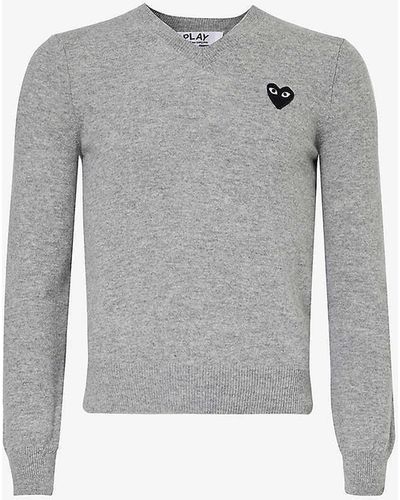 COMME DES GARÇONS PLAY Heart Brand-print Wool Jumper - Grey