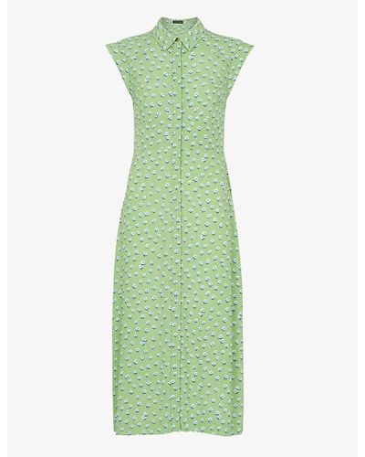 Whistles Shooting Floral-print Woven Midi Dress - Green