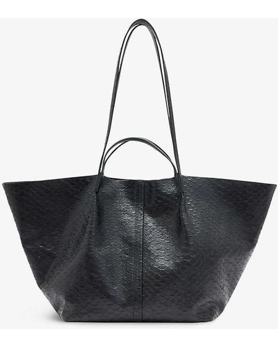 AllSaints Hannah Python-effect Leather Tote Bag - Black