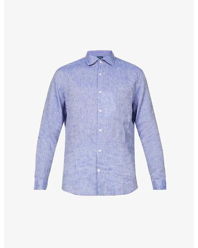Frescobol Carioca Antonio Regular-fit Cutaway-collar Linen Shirt X - Blue
