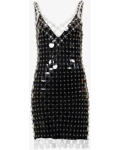 Rabanne Disc-embellished V-neck Pvc Mini Dress - Black