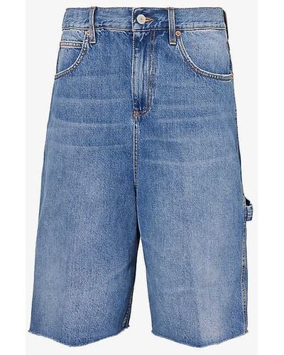Gucci Rhinestone-branded Raw-hem Denim Bermuda Shorts - Blue