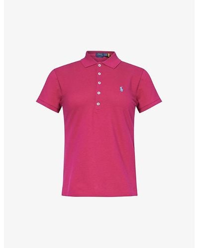 Polo Ralph Lauren Julie Logo-embroidered Stretch-cotton Polo Shirt - Pink