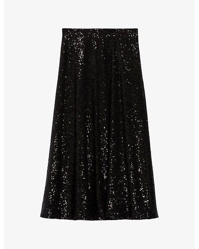 Claudie Pierlot Apino Sequin-embellished Stretch-woven Midi Skirt - Black