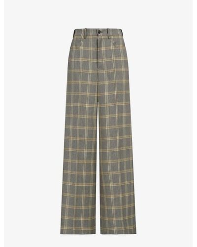 Marni Checked Relaxed-fit Wide-leg High-rise Wool-blend Pants - Grey