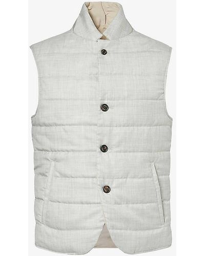Eleventy Funnel-neck Quilted Cashmere And Silk-blend Gilet - White
