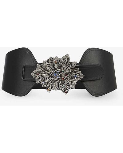 The Kooples Rhinestone-embellished Wide Leather Belt - Black