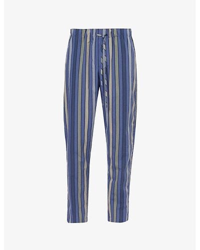 Hanro Striped Drawstring-waist Cotton Pants X - Blue