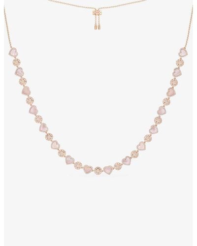 Apm Monaco Heart Rose Alloy, Cubic Zirconia And Pink Nacre Pendant Necklace - White