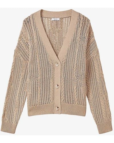 Reiss Tiffany Open-stitch Stretch Cotton-blend Cardigan - Natural