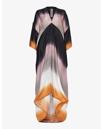 Rick Owens V-neck Graphic-print Satin Maxi Dress - Multicolor