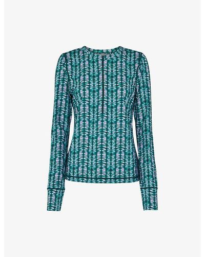 Whistles Abstract-print Half-zip Stretch-recycled Nylon Top - Blue