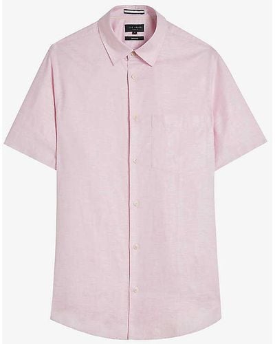 Ted Baker Knigfrd Regular-fit Short-sleeve Linen-blend Shirt - Pink