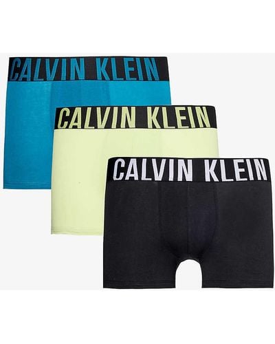 Calvin Klein Branded-waistband Mid-rise Pack Of Three Stretch-cotton Boxer Briefs Xx - Blue