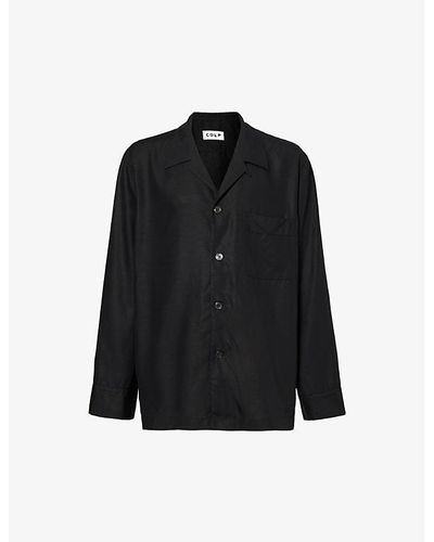 CDLP Camp-collar Straight-hem Relaxed-fit Woven Pajama Top - Black